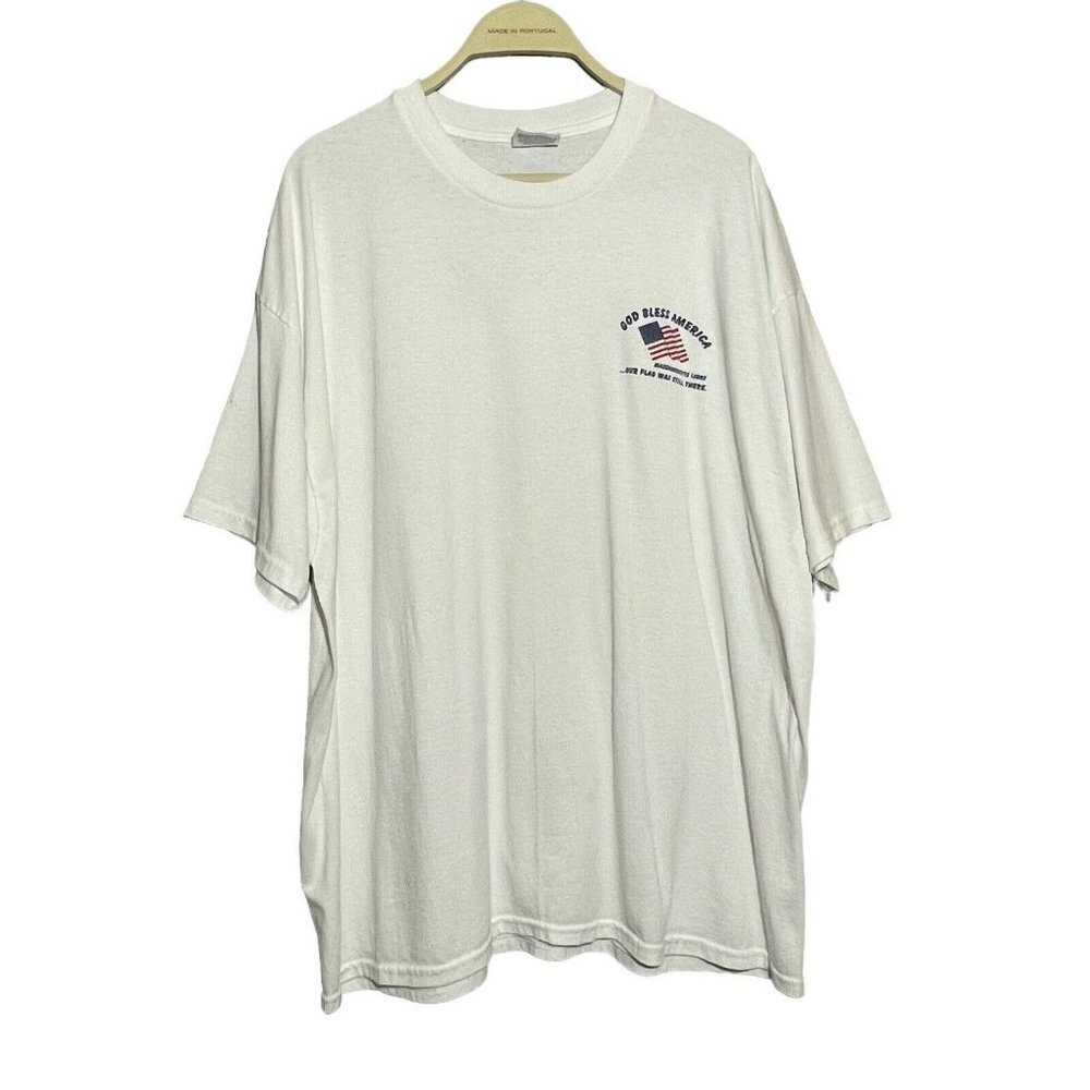 Hanes God Bless America Massachusetts Lions Men TShirt Size XL USA US Flag White
